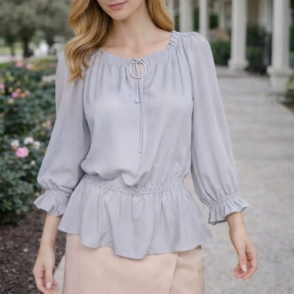 Jacob Soft Grey Peasant Style Light Blouse
